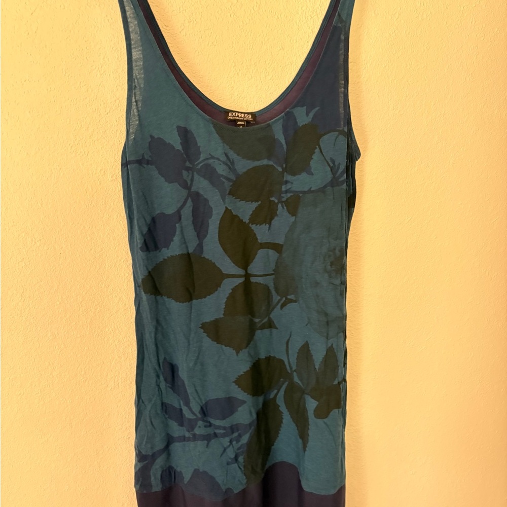Express Teal Floral Print Scoop Neck Tank